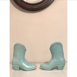 Vintage Pastel Blue Cowgirl Boots Planter